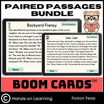 Paired Passages Reading Boom Cards Bundle | 3rd Grade Reading Comprehension