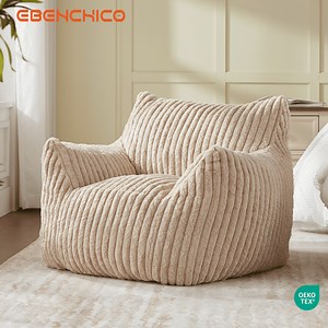 Ebenchico 3ft Bean Bag Chair for Adults Teens Kids with Armrests, Striped Fuzzy BeanBag Chairs with Filling, Beige