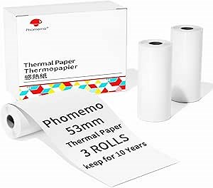 Phomemo Thermal Paper for T02 Mini Printer, 53mm, 3 Rolls