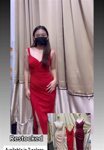 Shimmery Long Padded Dress with Side Slit - Restocked