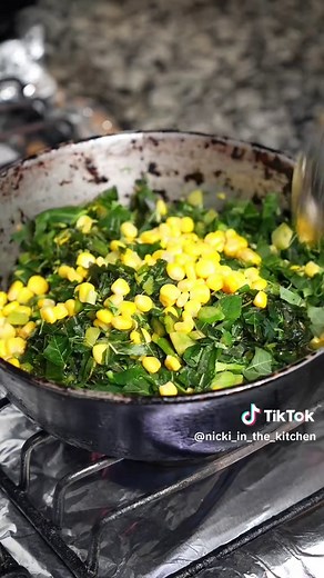 Jamaican Callaloo with Sweet Corn and Shrimp recipe