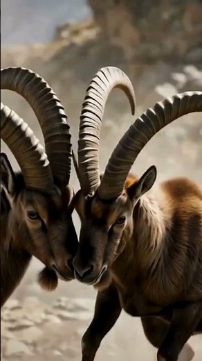 Epic Ibex Clash in the Mountains Hidden Snow Leopard Stalks in Cinematic Wildlife Battle