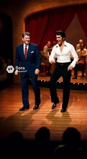 Elvis and Ronald Regan Tap Dance together on stage