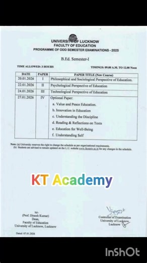 University of Lucknow | Faculty of Education Program of odd semester examinations 2025 #bedexam #yt