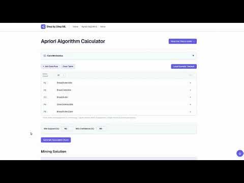 Apriori Algorithm Step-by-Step Solver | StepByStepML