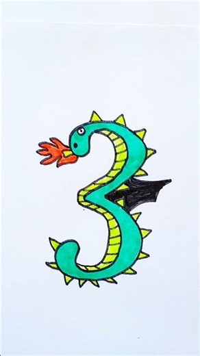 Turning "3" into a Cool Dragon! 🐉✨#shorts #drawing #art