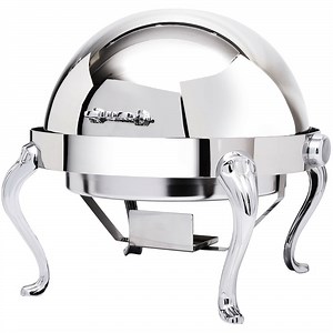 Eastern Tabletop 3118QA-SS Queen Anne 8 Qt. Stainless Steel with Brass Accents Hotel Grade Round Roll Top Chafer