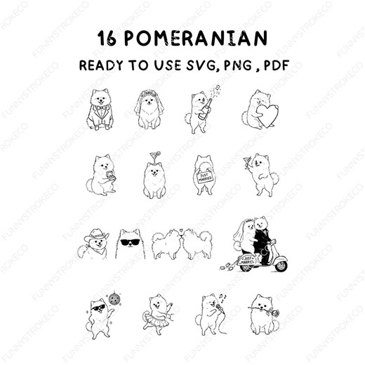 Pomeranian Wedding Clipart Bundle | Bride Groom Dog Vector PNG (16 Designs) - Etsy