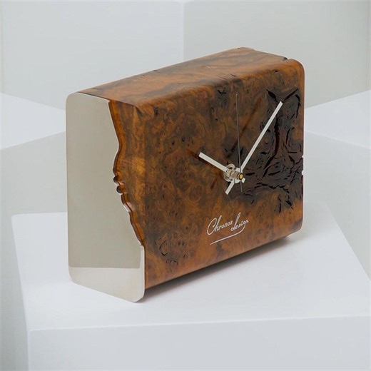 Unique Burl Walnut Wood Table Clock: Handmade Luxury Wooden Desk Clock - Etsy