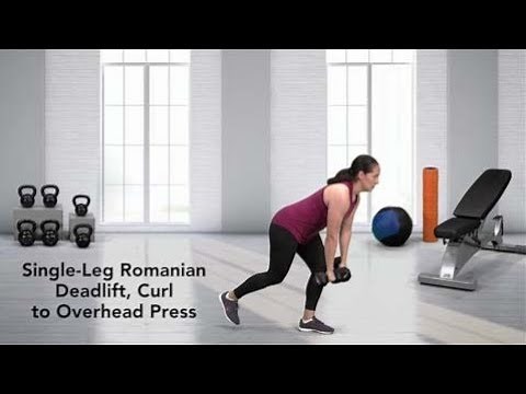 How to do a Single-Leg Romanian Deadlift, Curl to Overhead Press