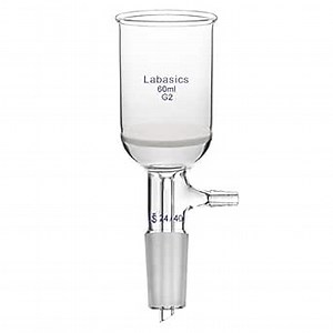 Labasics Borosilicate Glass Buchner Filtering Funnel 60ml with Medium Frit (G2), 43mm Inner Diameter, 57mm Depth, with 24/40 Standard Taper Inner Joint and Vacuum Serrated Tubulation (60ml)