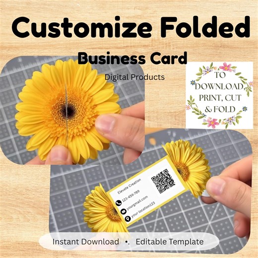 De Carte de visite pliée en forme de fleur | Modèle de toile modifiable - Etsy France