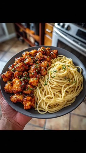 Honey Garlic Chicken Bites with Buttered Spaghetti 🥘 Ingredients For the Chicken 1 lb chicken breast (cut into bite-size pieces) ½ cup flour ½ tsp salt ½ tsp black pepper ½ tsp paprika Oil for frying Honey Garlic Sauce 3 tbsp honey 2 tbsp soy sauce 3 cloves garlic (minced) 1 tbsp butter 1 tsp chili flakes (optional) For the Spaghetti 8 oz spaghetti 2 tbsp butter 1 tbsp olive oil ½ tsp garlic powder Salt & pepper to taste Chopped parsley for garnish 👨‍🍳 Directions 1️⃣ Cook spaghetti according 