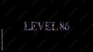 Level 86, Crystal text level change video animation for video game, game round level concept