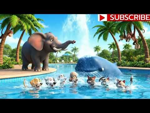 Epic Animal Pool Party! 🐘🐋Monkeys Dogs & Birds Splashing | #ai #funny #viral #trending #fun #animals