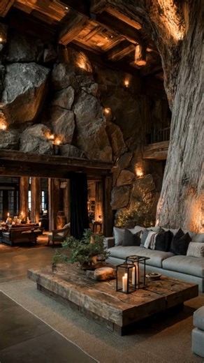 Living Room Built Into a Giant Tree Trunk 🌳🪵✨This isn’t just a living room—it’s a forest fantasy brought to life! A massive tree trunk and raw stone walls anchor this woodland-inspired hideaway, complete with plush seating and warm rustic vibes. Nature lovers, pin this for the ultimate cozy cave-core dream! #TreehouseLiving #RusticLuxury #CaveCore #NatureInspiredDesign | Courtney's World