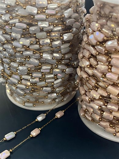 18k Gold Pearl White and Pink Crystal Glass Bead Chain: Tarnish-resistant, Handmade for Permanent Jewelry Making - Etsy