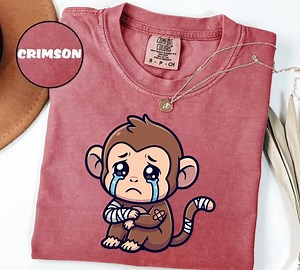 Monkey Punch Graphic Tshirt, Baby Monkey Holding Plush Toy, Animal Lover Gift, Cute Cozy Tee - Etsy