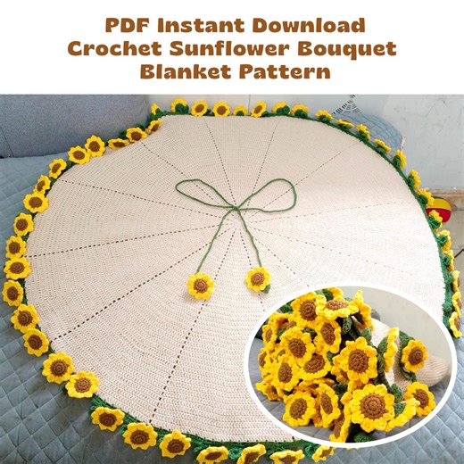 PDF Instant Download Crochet Sunflower Bouquet Blanket Pattern, Video Tutorial Included, Crochet Pattern, Sunflower Tutorial, Home Blanket - Etsy