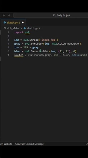 Turn Your Image Into A Sketch #python #code #miniproject #compilepythondaily #shorts