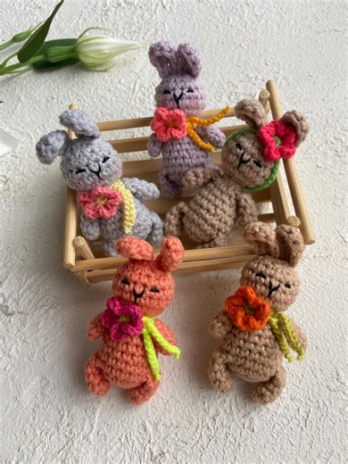 Mini Crochet Bunny, Tiny Amigurumi Rabbit With Flower, Handmade Bunny Decor, Small Crochet Toy, Easter Bunny Gift. - Etsy