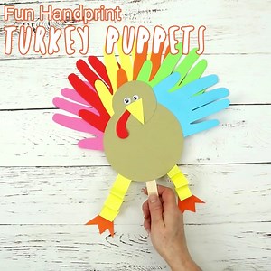 Handprint Turkey Puppets are such a fun Thanksgiving craft for kids. https://kidscraftroom.com/thanksgiving-handprint-turkey-puppets/ | Kids Craft Room | Facebook
