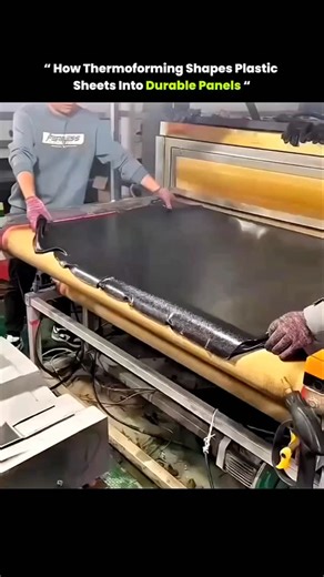 sci || tech || history on Instagram: "The process starts with a flat plastic sheet clamped in place and heated until it softens. Once it reaches the forming temperature, usually between 160 °C and 200 °C for ABS and polypropylene, the sheet becomes flexible. A mold then pulls the sheet into shape using vacuum or pressure, locking in details and structure. As it cools, the plastic hardens into a strong and durable part. This method is used in automotive panels, storage cases, and industrial housi