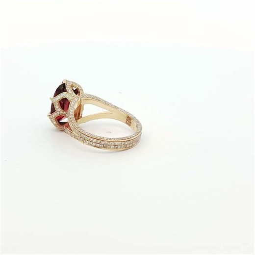 4.69-Carat Burmese Cushion-Cut Ruby and Diamond Ring, 18k Yellow Gold/ RR 20 1