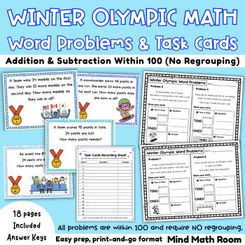 Winter Olympic Math Word Problems & Task Cards | Within 100   Interactive