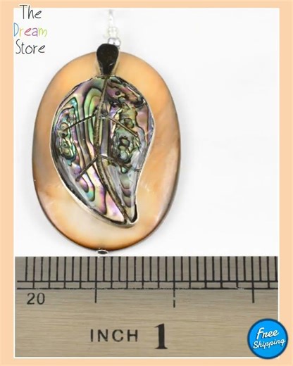 Sterling Silver Oyster Seashell Pendant Abalone Leaf Inlays 18” Necklace Vintage