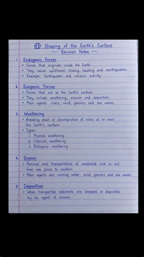 📚 Class 9 Geography | Shaping of the Earth’s Surface 🌍 important revision notes