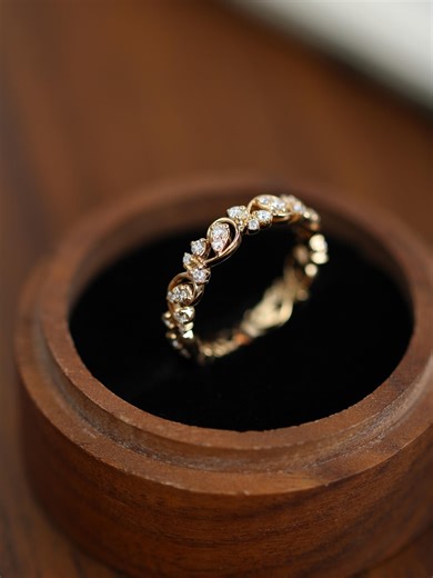 Tree Leaf Branch Twist Ring Full Eternity Engagement Band,round Moissanite Flower Vine Stackable Ring,nature Inspired Botanical Wedding Ring - Etsy