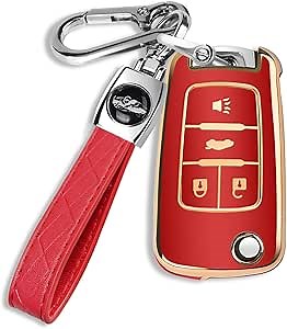QBUC for Chevy Key Fob Cover Fit for 4 Buttons with Keychain,for Chevrolet Equinox Camaro Cruze Malibu Sonic Buick Terrain