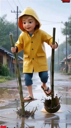 “बाँस के जूते वाला आइडिया – एक बच्चे की कमाल की सोच 🌧️✨” #cartoon not for kids