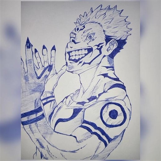 Ryomen Sukuna Drawing with Blue Pencil | JJK Anime | #shortsfeed #anime #sukuna #drawing #viral #fyp