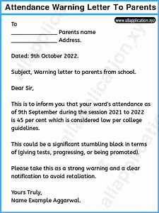 Attendance Warning Letter to Parents [3 Examples]