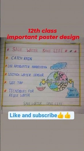 12th class important poster design save water save life !