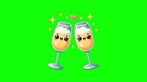 Download Cute Flat Champagne Glasses with Bubbly Faces Clinking Happily for free