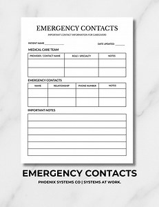 Care Team & Emergency Contacts Printable | Medical Providers, Emergency Numbers and Caregiver Contact Sheet - Etsy