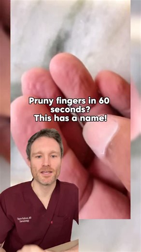 Dr. Taylor Bullock, MD | Dermatologist on Instagram: "Pruny fingers ≠ dry skin 👀 If your fingers wrinkle within a minute or two of water exposure, that’s not normal dryness — it’s called aquagenic wrinkling 🖐️ In dermatology, this can sometimes be a clue to what’s happening beneath the skin, including a link to cystic fibrosis and even CF gene carriers who feel completely healthy. Most wrinkly fingers are harmless (long baths, hot water = normal). But rapid, dramatic wrinkling, especially with