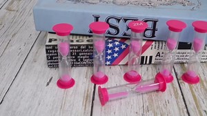 Two Minutes Sand Timer, 6Pcs Pink Mini Glass Hourglass Timer 2 Minutes Sand Clock Timer