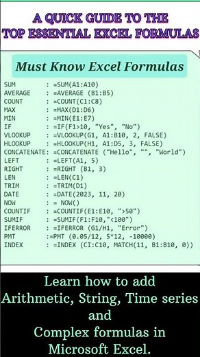 MS Excel Formulas list Everyone should know | Advance Excel Cheat Code #advancedexcel #tutorial