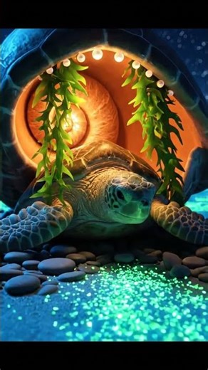 🐢 Sea Turtle’s Glowing Shell Home Under the Starry Sky 🌊✨