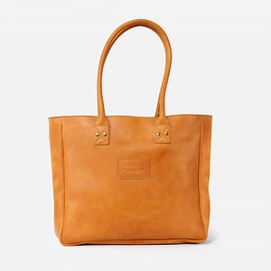 Merkato Signature Leather Zip Tote Bag - Rust Brown