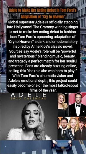 Adele to Make Her Acting Debut in Tom Ford’s Adaptation of “Cry to Heaven”