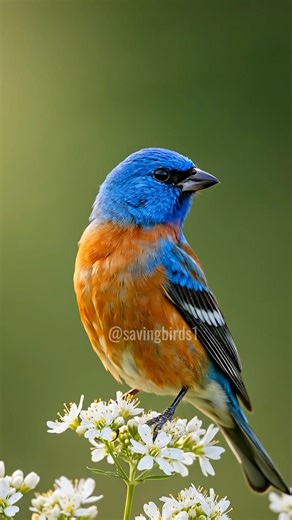 🐦 Lazuli Bunting singing beautifully among wildflowers — a burst of blue, orange, and white glowing in the meadow. Gentle movements, soft natural light, and pure peaceful energy. 🌿💚 #nature #birds #naturelovers #trendingvideo #wildlife | Saving Birds