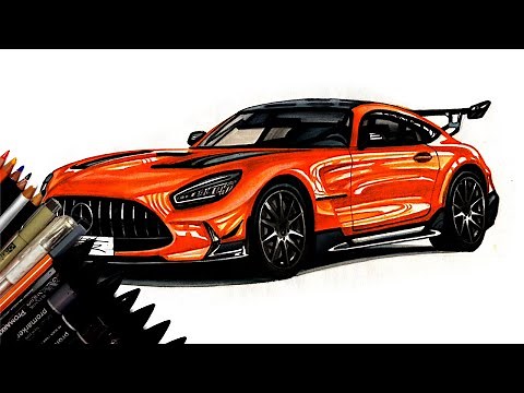 Realistic Car Drawing - Mercedes Benz AMG GT Black Series - Time Lapse - Drawing Ideas