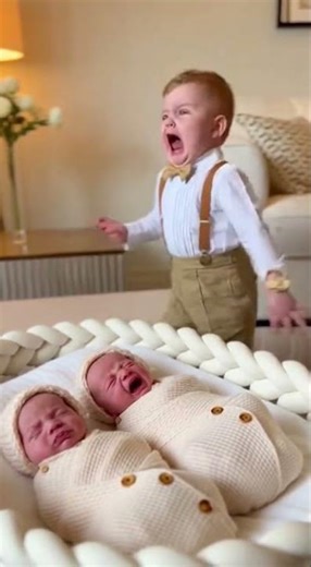 Adorable 2-Year-Old Calms Newborn Babies Then Runs Back to Daddy 😍 #CuteBaby#AdorableKids#Newborn