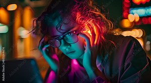 a people is sitting in front of a laptop and looking at the screen