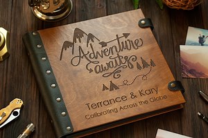 Adventure Book, Wooden Photo Album, Adventure Awaits, Personalized Wedding Photo Book, Scrapbook Album, Photo Album - Etsy